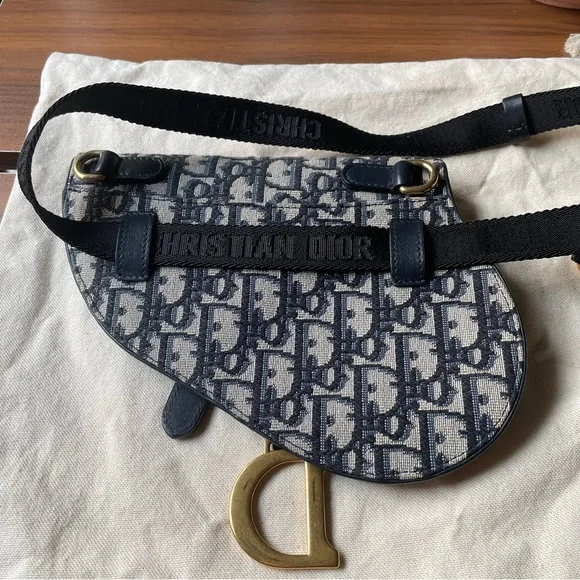 DIOR Blue Oblique Canvas and Leather Saddle Belt Bag 🤍 - Picture 4 of 12